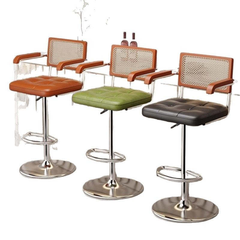 Nordic Leather Rattan Steel Bar Stool