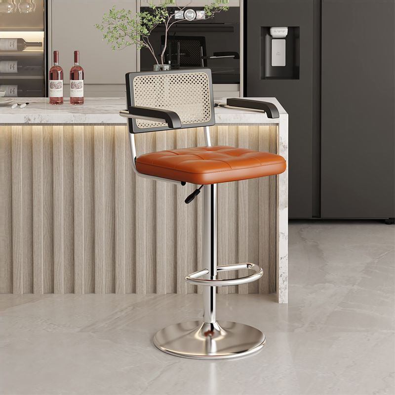 Nordic Leather Rattan Steel Bar Stool — Brown / Green