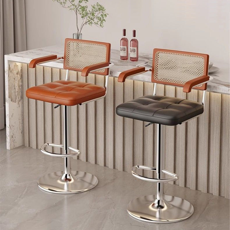Nordic Leather Rattan Steel Bar Stool — Black / Green