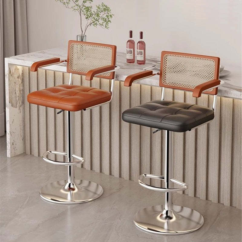 Nordic Leather Rattan Steel Bar Stool — Black / Green