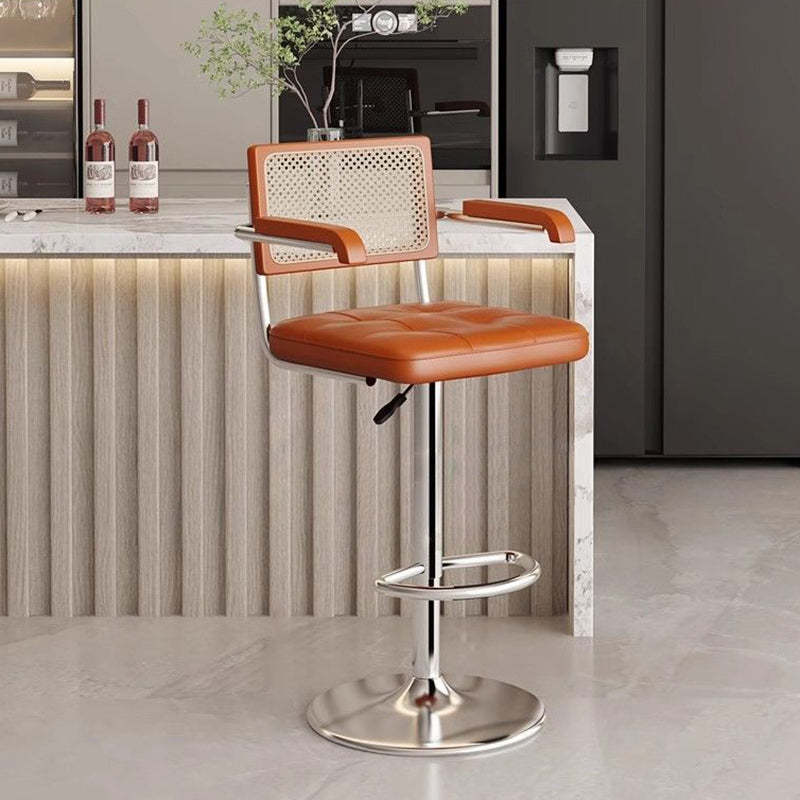 Nordic Leather Rattan Steel Bar Stool