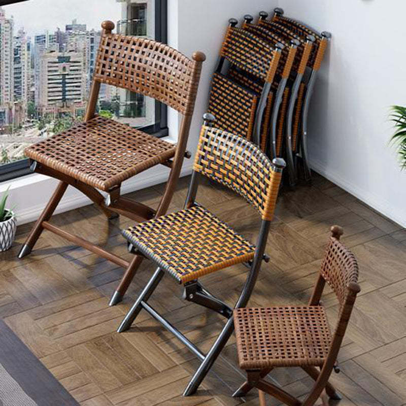 Contemporary Rattan Carbon Steel Foldable Backless Chair — Brown