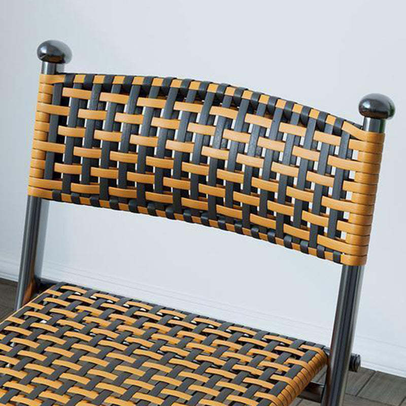 Contemporary Rattan Carbon Steel Foldable Backless Chair — Walnut Color