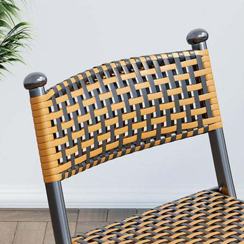 Contemporary Rattan Carbon Steel Foldable Backless Chair — Retro Wood Color