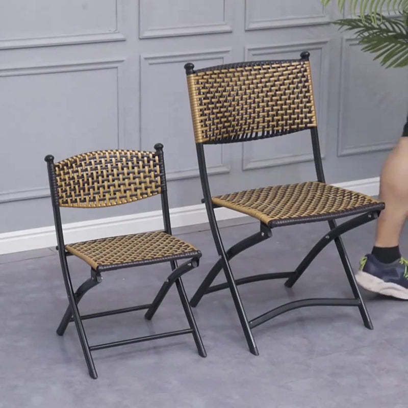 Contemporary Rattan Carbon Steel Foldable Backless Chair — Splicing Color