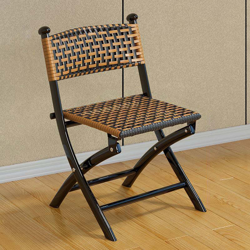 Contemporary Rattan Carbon Steel Foldable Backless Chair