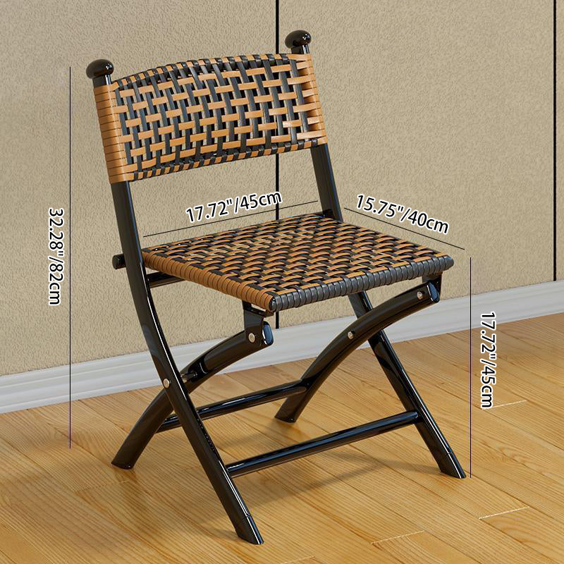 Contemporary Rattan Carbon Steel Foldable Backless Chair — Brown