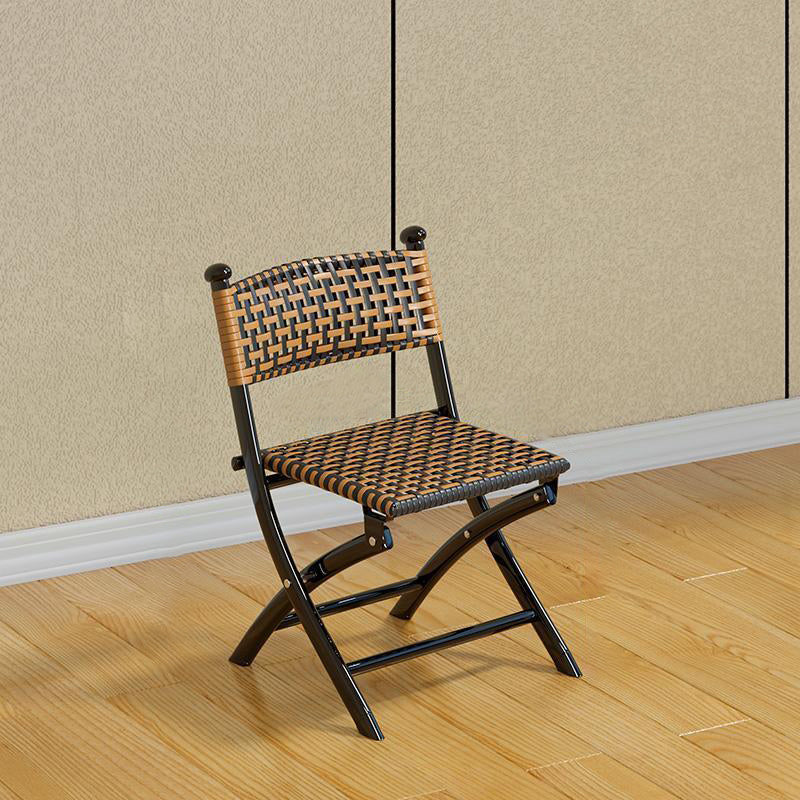 Contemporary Rattan Carbon Steel Foldable Backless Chair — Walnut Color