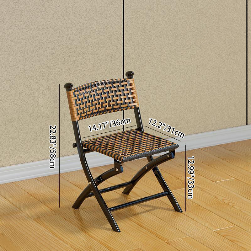 Contemporary Rattan Carbon Steel Foldable Backless Chair — Retro Wood Color