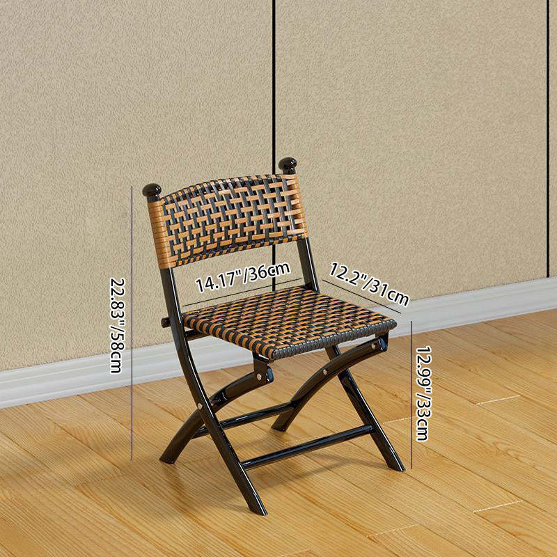 Contemporary Rattan Carbon Steel Foldable Backless Chair — Retro Wood Color