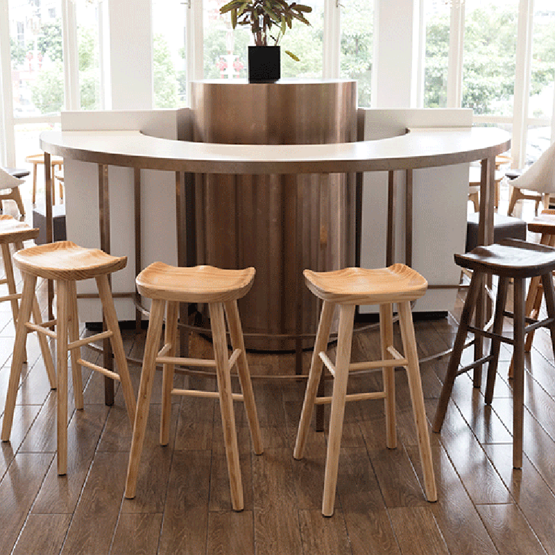 Nordic Concave Solid Wood Backless Bar Stool — Original Wood Color