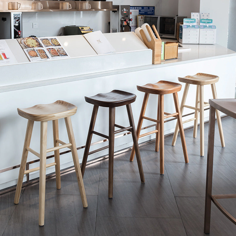 Nordic Concave Solid Wood Backless Bar Stool — Original Wood Color