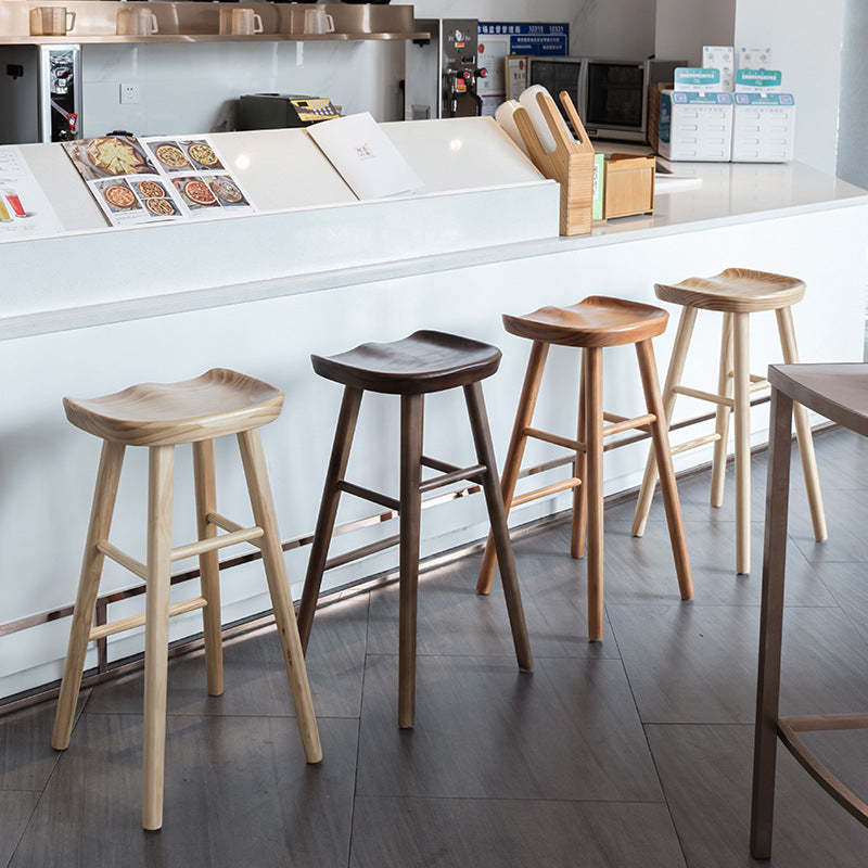 Nordic Concave Solid Wood Backless Bar Stool — Original Wood Color