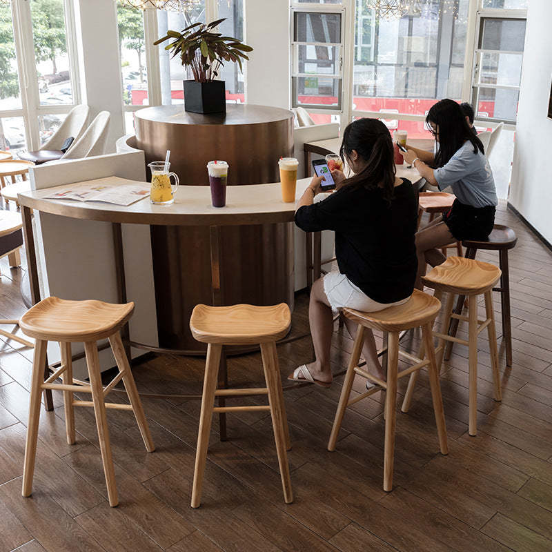 Nordic Concave Solid Wood Backless Bar Stool