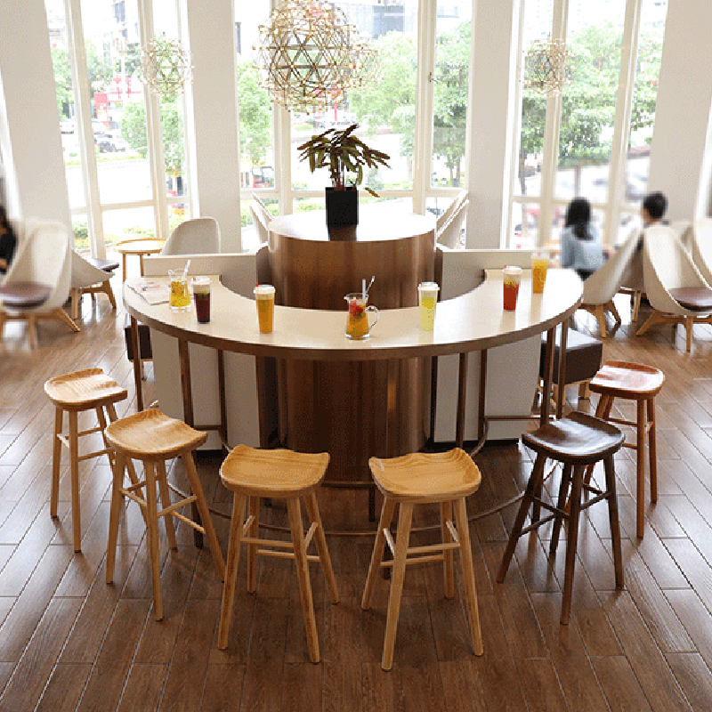 Nordic Concave Solid Wood Backless Bar Stool — Old Color