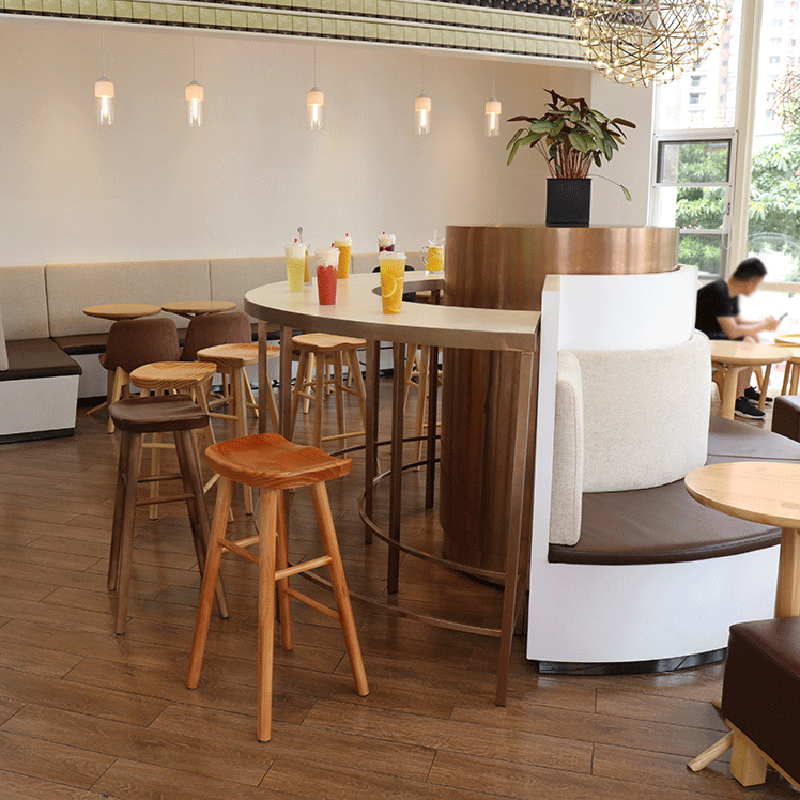 Nordic Concave Solid Wood Backless Bar Stool