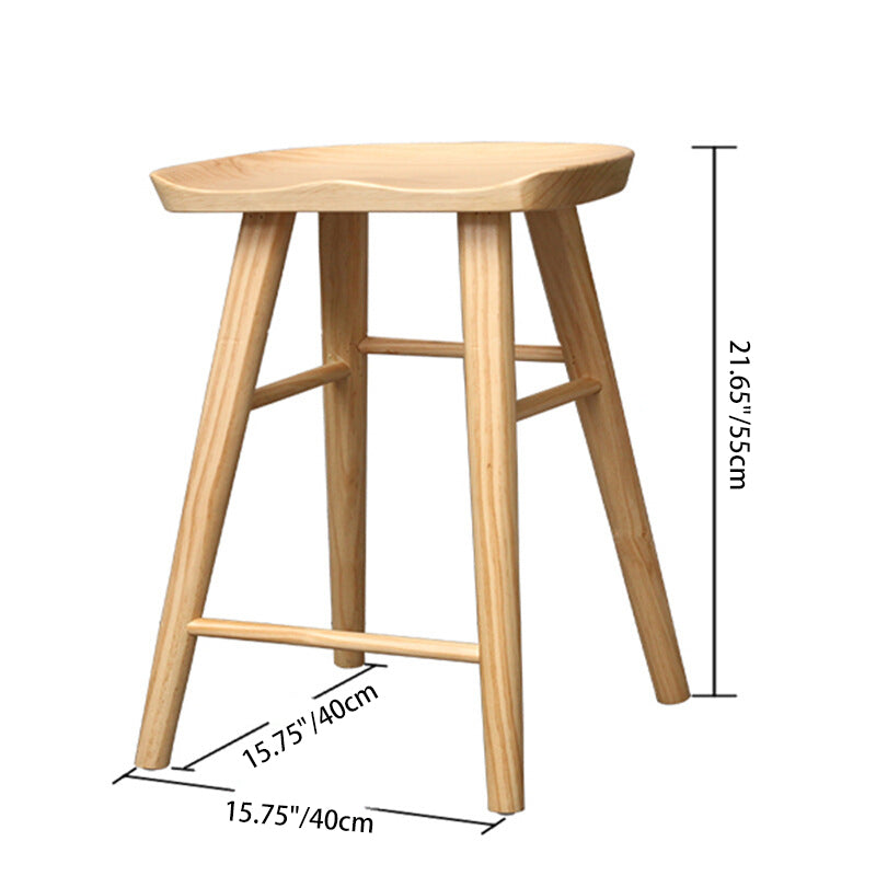 Nordic Concave Solid Wood Backless Bar Stool — Original Wood Color