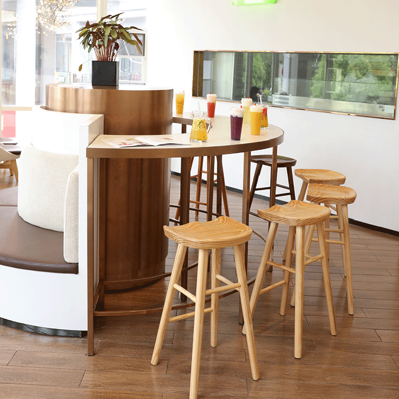Nordic Concave Solid Wood Backless Bar Stool — Old Color
