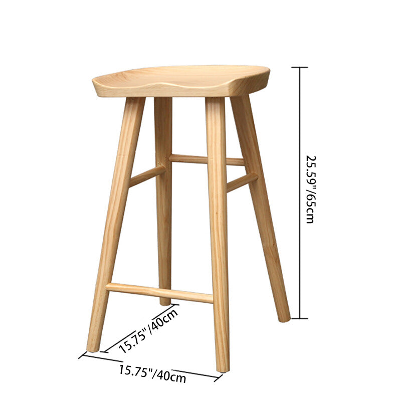 Nordic Concave Solid Wood Backless Bar Stool — Old Color