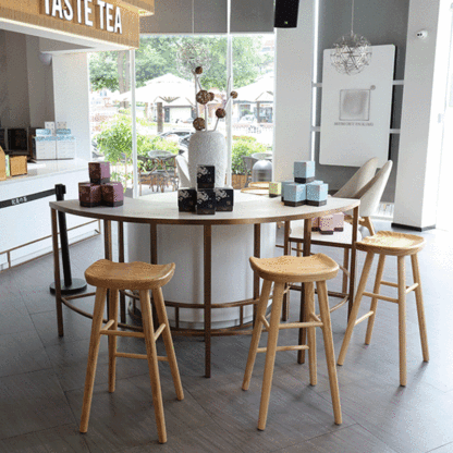 Nordic Concave Solid Wood Backless Bar Stool — Walnut Color