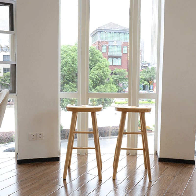 Nordic Concave Solid Wood Backless Bar Stool — Walnut Color