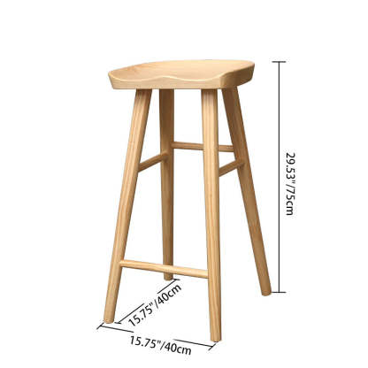 Nordic Concave Solid Wood Backless Bar Stool — Walnut Color