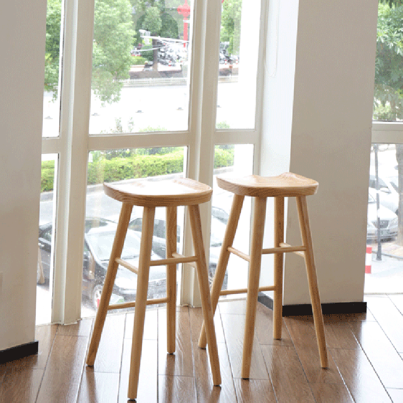 Nordic Concave Solid Wood Backless Bar Stool
