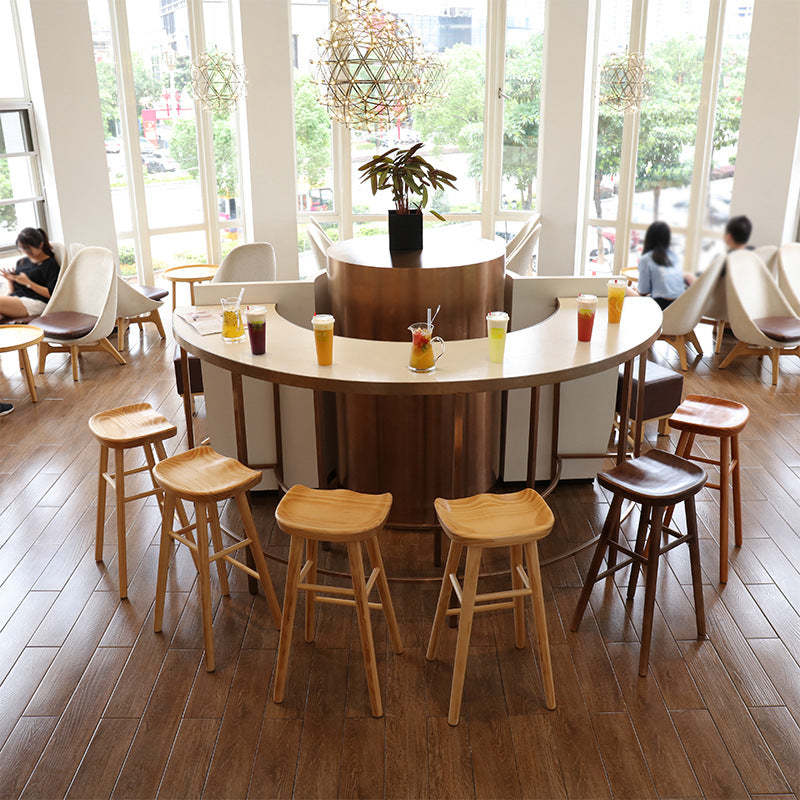 Nordic Concave Solid Wood Backless Bar Stool