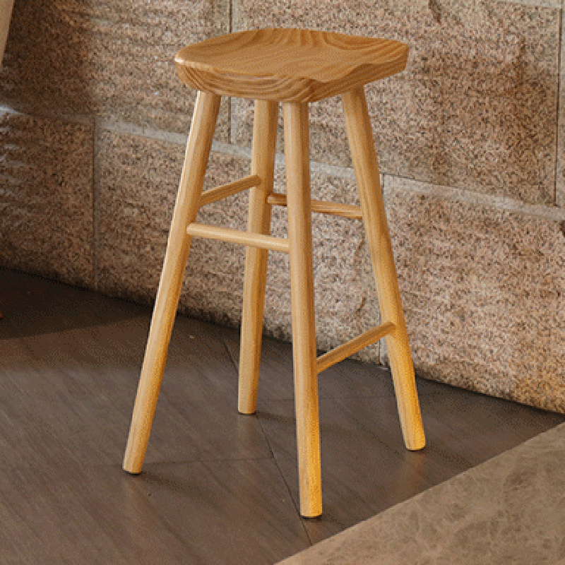 Nordic Concave Solid Wood Backless Bar Stool