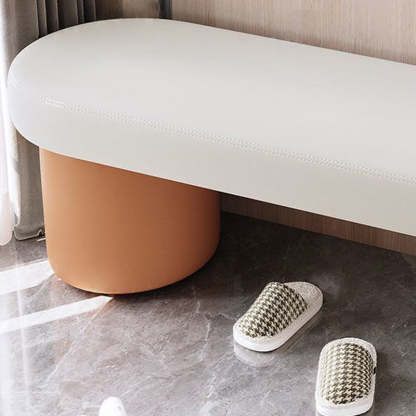 Nordic Cylinder Leather Wood Backless Bench — White + Orange