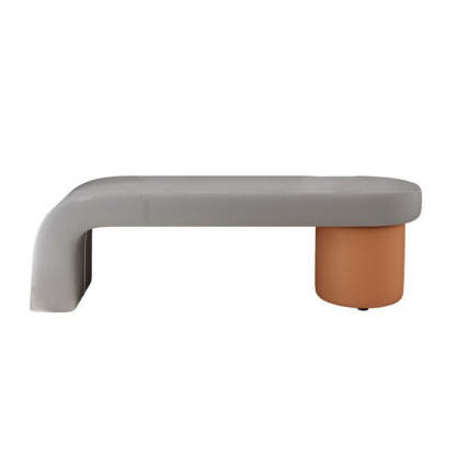 Nordic Cylinder Leather Wood Backless Bench — Orange + White