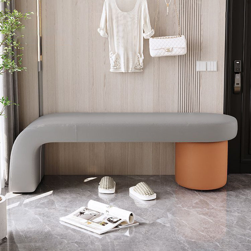 Nordic Cylinder Leather Wood Backless Bench — Black + White