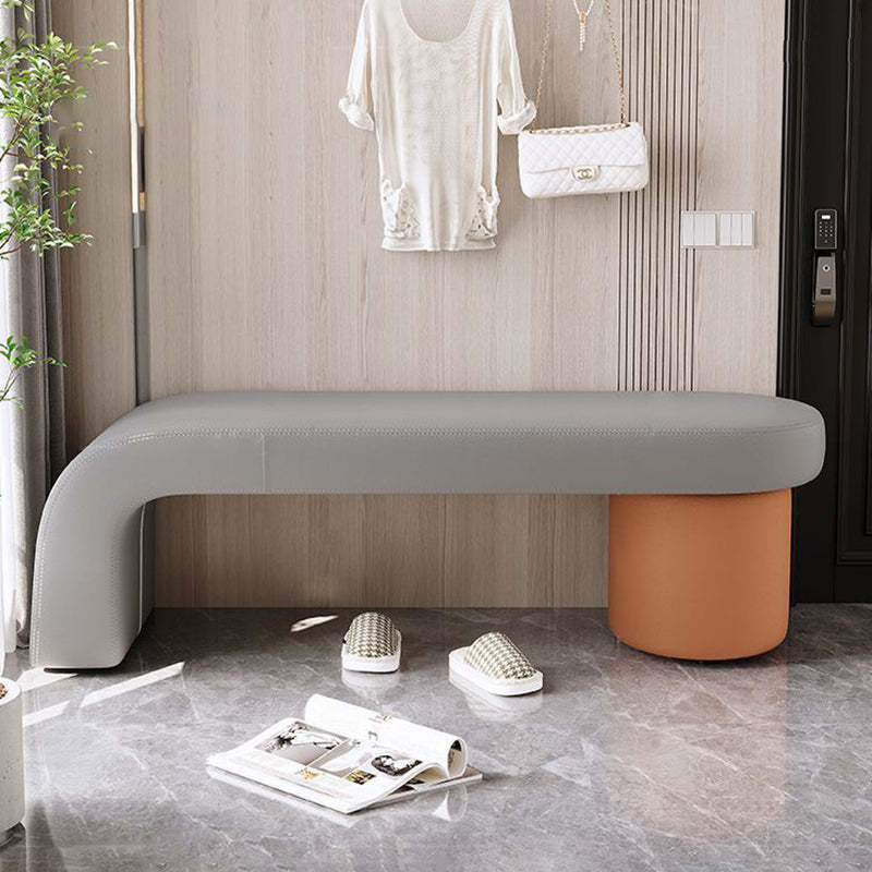 Nordic Cylinder Leather Wood Backless Bench — Black + White