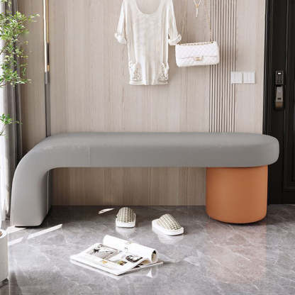 Nordic Cylinder Leather Wood Backless Bench — Black + White