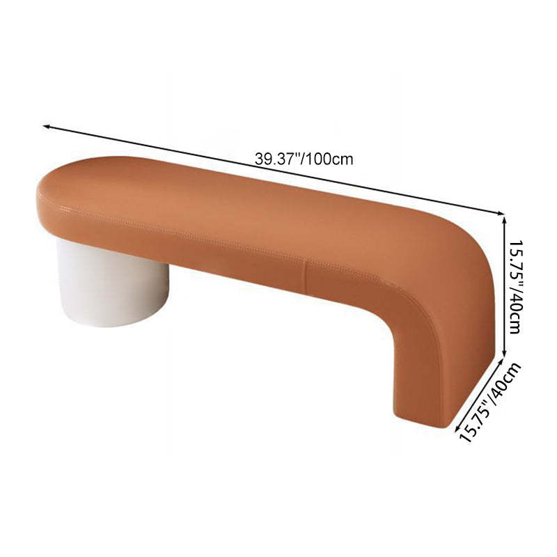 Nordic Cylinder Leather Wood Backless Bench — Gray + White