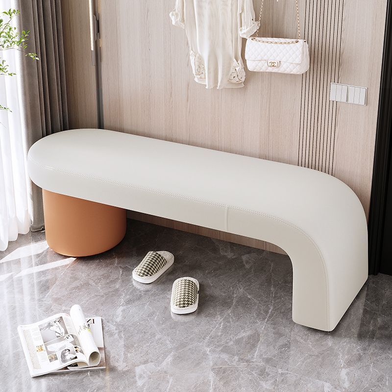 Gray leather cylinder backless shoe benches - nordic — 31.5" L x 15.75" W x 15.75" H / White / Orange
