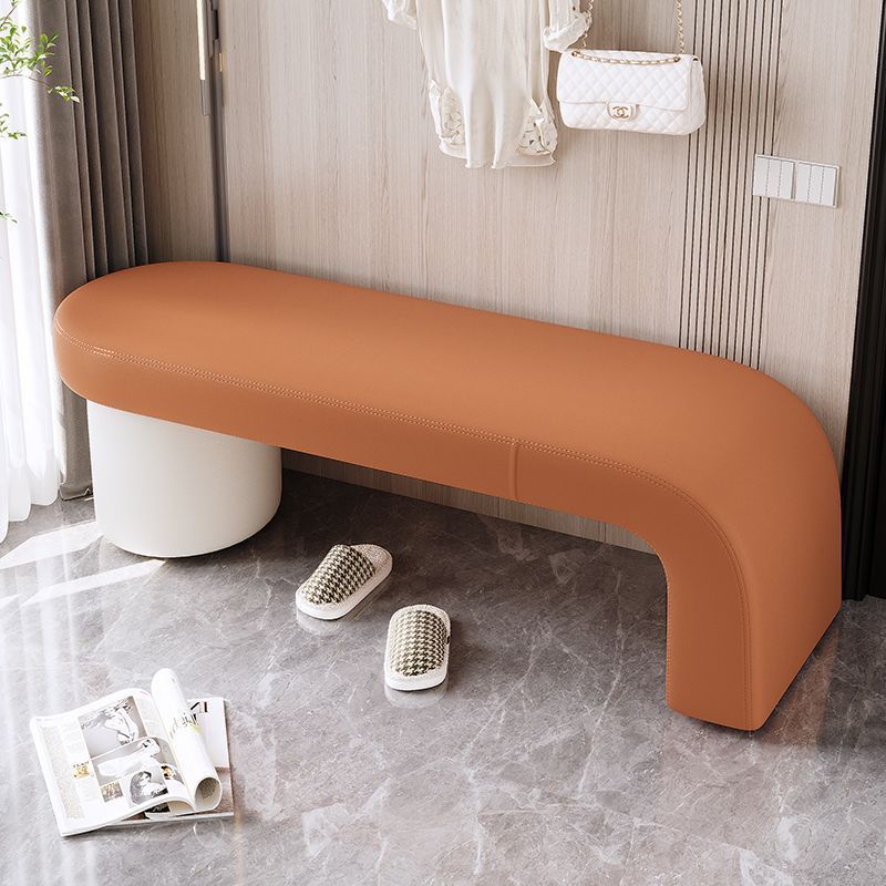 Nordic Cylinder Leather Wood Backless Bench — Orange + White