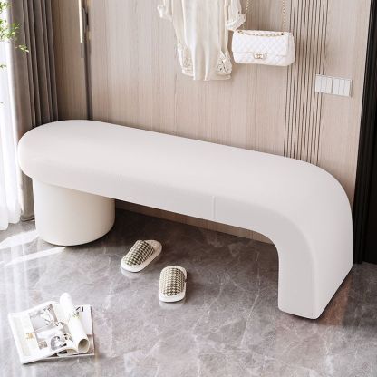 Nordic Cylinder Leather Wood Backless Bench — Pure Orange