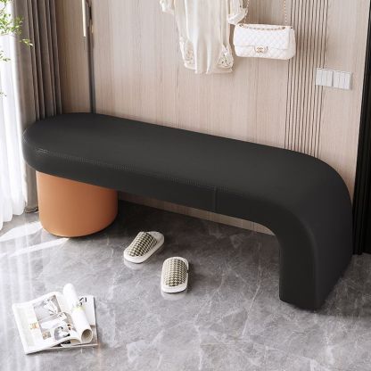 Nordic Cylinder Leather Wood Backless Bench — Pure White