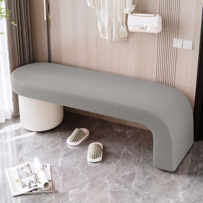 Nordic Cylinder Leather Wood Backless Bench — Gray + Orange