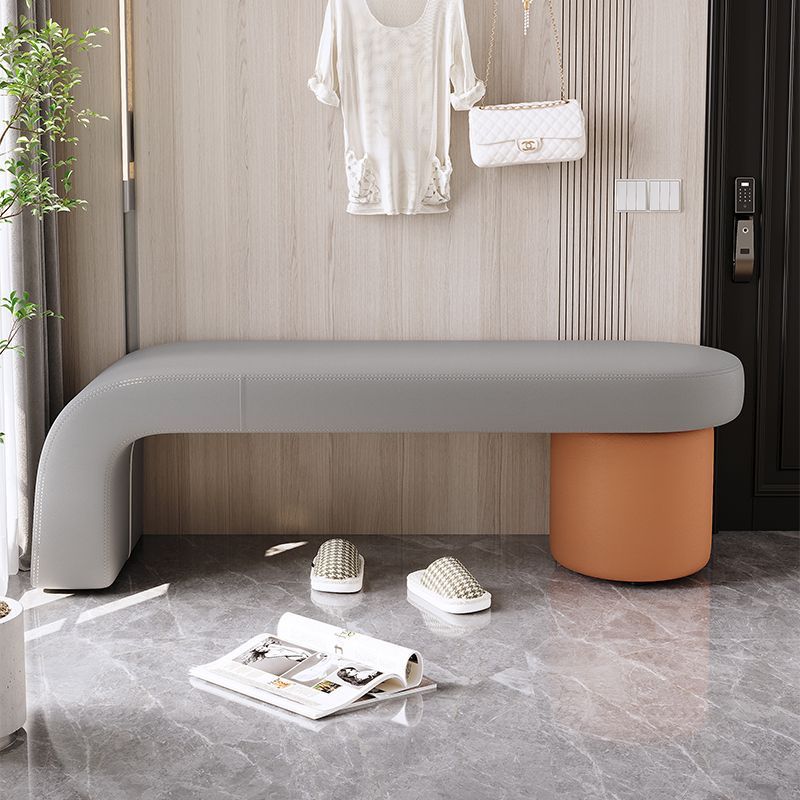 Nordic Cylinder Leather Wood Backless Bench — Gray + White