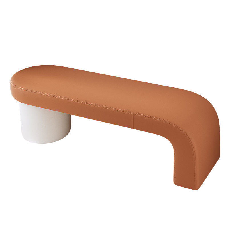 Nordic Cylinder Leather Wood Backless Bench — Black + Orange