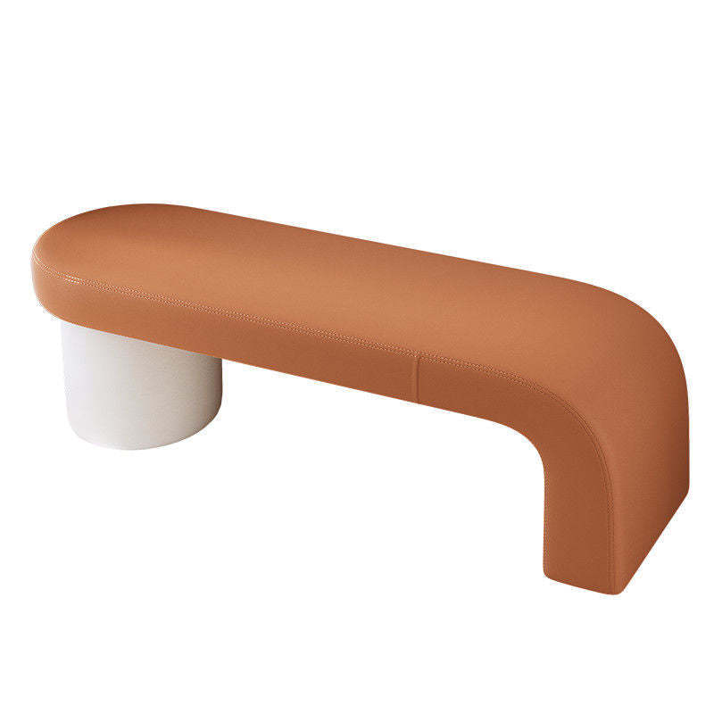 Nordic Cylinder Leather Wood Backless Bench — Black + Orange