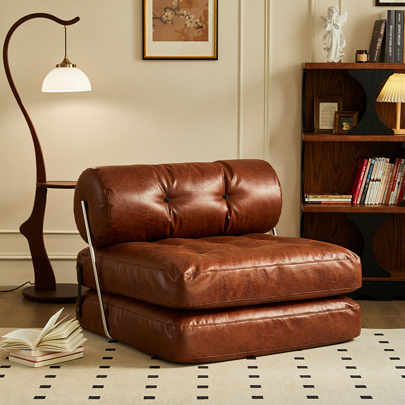 French Foldable Leather Iron Sofa — Brown