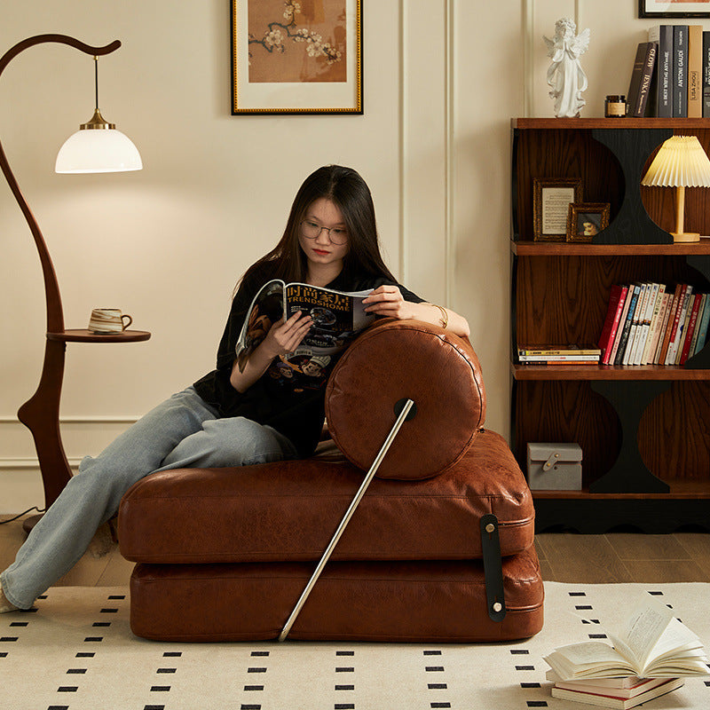 French Foldable Leather Iron Sofa