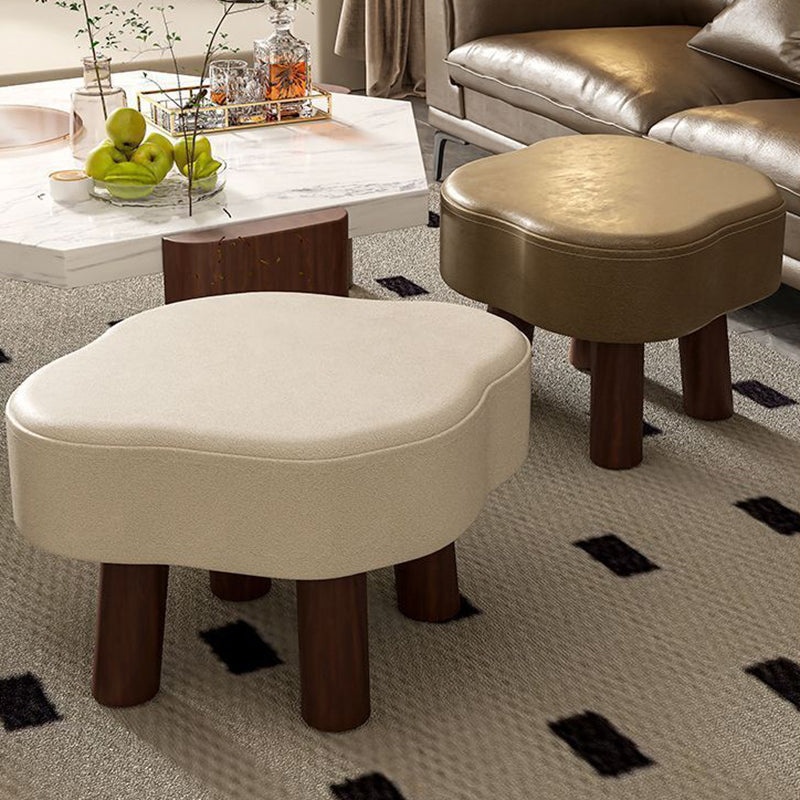 Nordic Cloud Solid Wood Leather Backless Low Stool