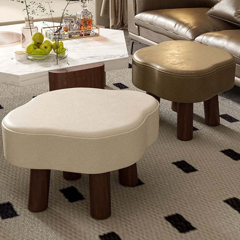Nordic Cloud Solid Wood Leather Backless Low Stool