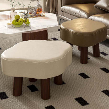 Nordic Cloud Solid Wood Leather Backless Low Stool