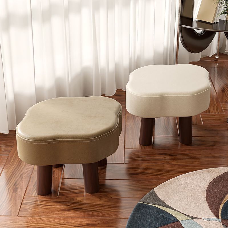 Nordic Cloud Solid Wood Leather Backless Low Stool