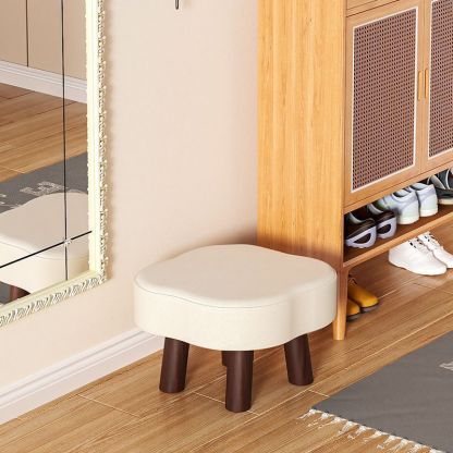 Nordic Cloud Solid Wood Leather Backless Low Stool